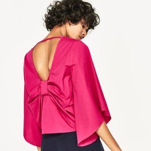 NWT Zara Pink Bow Back Cotton Blouse
